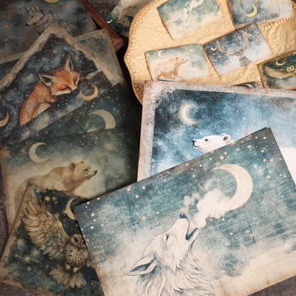 DIY Scrapbook Paper Set, 16 A5 Papers, 8 Transparent Sulfuric Acid Papers, 36 Astrology Animal Stickers for Crafts