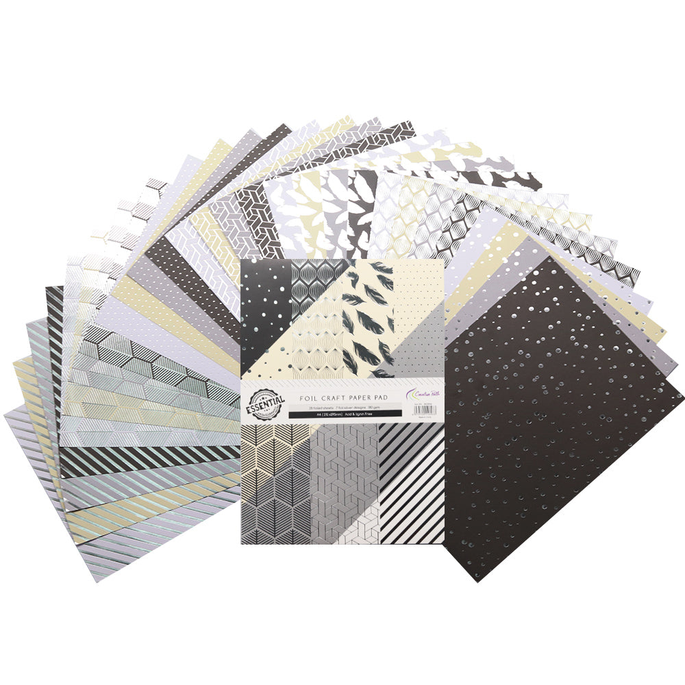 Creative Path A4 Foil Scrapbook Paper Pad 28 Sheets DIY Cardmaking Cards Background Pattern Decoration Acid Free Craft