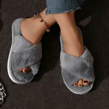 CozyCross Womens Fuzzy Slippers Soft Fur Indoor Open Toe Slides 4