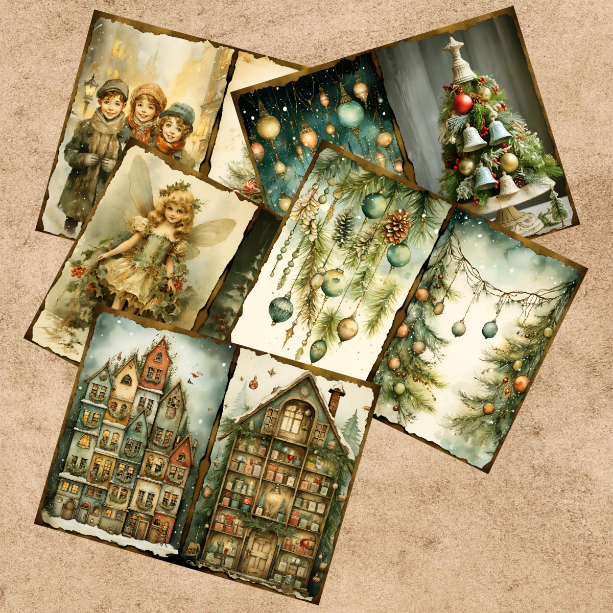 Christmas A5 Sheets For Children Background, 10 Sheets Vintage Grunge Journal, Scrapbooking Planning Set