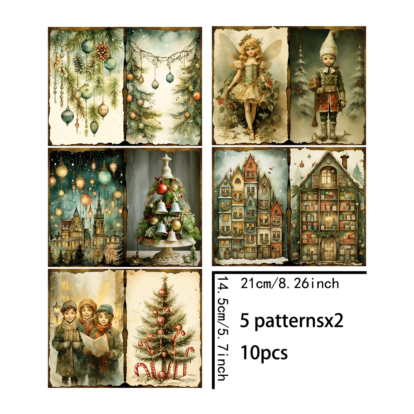 Christmas A5 Sheets For Children Background, 10 Sheets Vintage Grunge Journal, Scrapbooking Planning Set