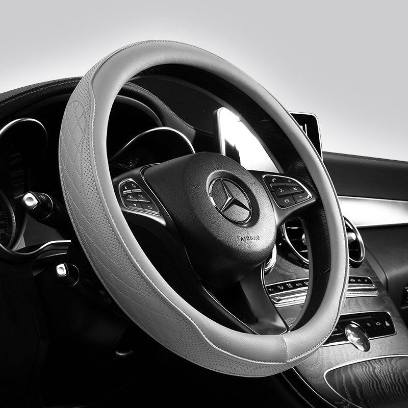Premium Napa Leather Perforated Patchwork Car Steering Wheel Cover, Non-Slip, Breathable, Universal Auto Interior