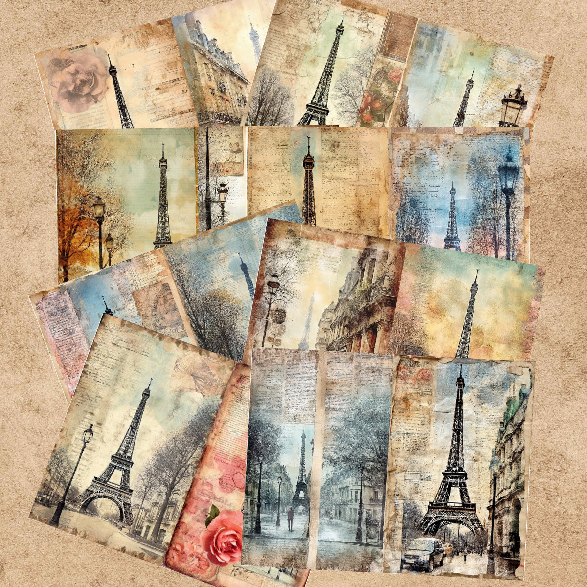 16 Sheets A5 Size Retro Flower Architecture, Vintage English Background, Scrapbook Journal Planning Set