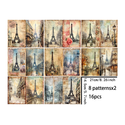 16 Sheets A5 Size Retro Flower Architecture, Vintage English Background, Scrapbook Journal Planning Set