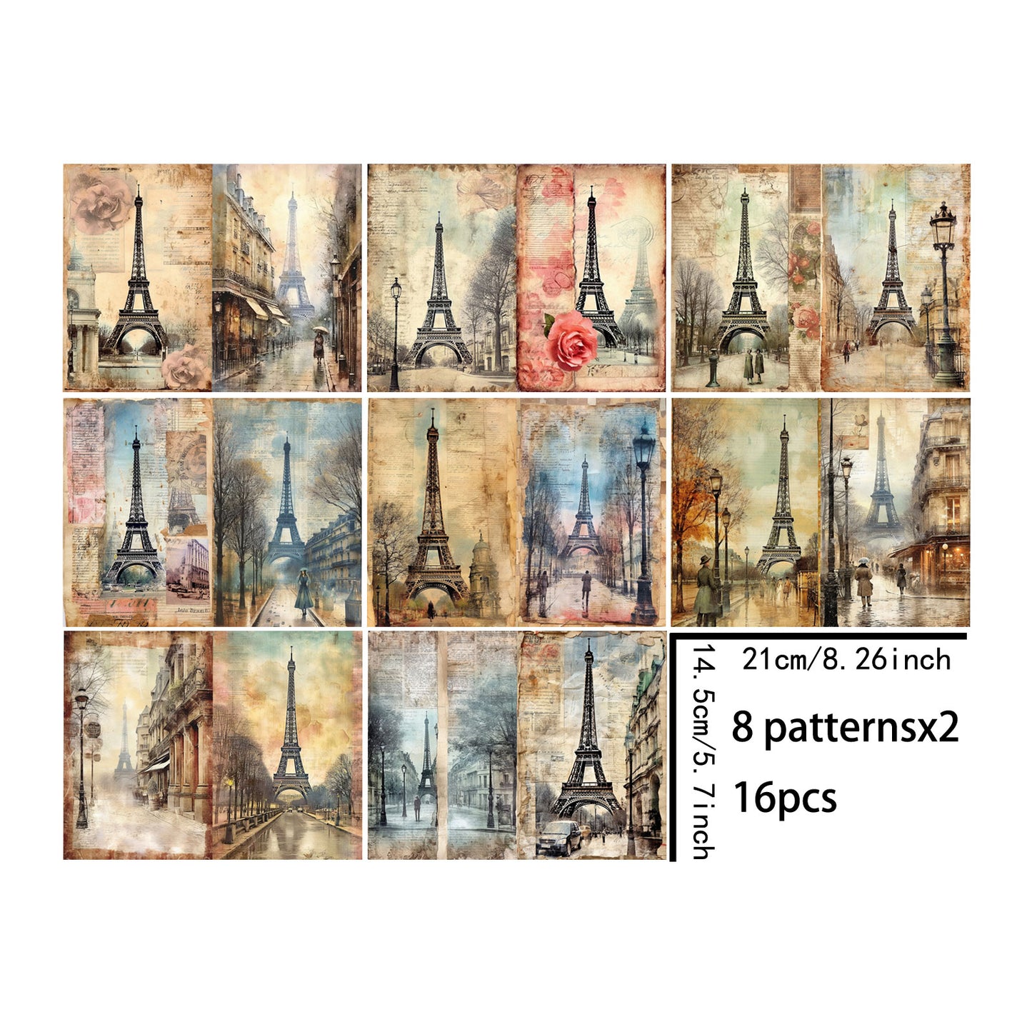16 Sheets A5 Size Retro Flower Architecture, Vintage English Background, Scrapbook Journal Planning Set