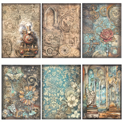 Scrapbooking Supplies Craft, 12 Sheets Punk Style Scrapbook Paper, Paper for Junk Journal Card Making DIY Art Crafts
