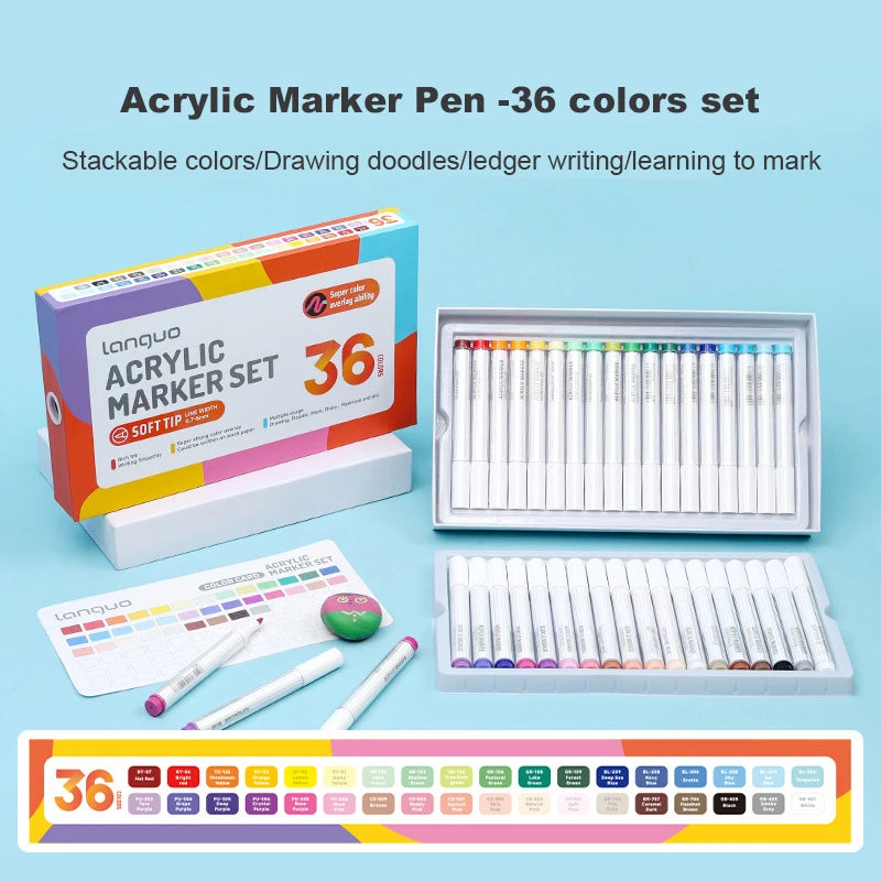 Soft Brush Tip Acrylic Marker Set, Paint Pens for Stone Wood Canvas, Ideal DIY Crafts and Christmas Gift