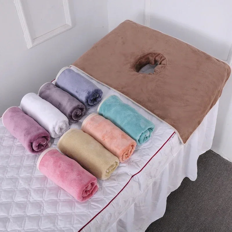 Thickened Beauty SPA Massage Table Planking Face Towel With Hole Bed Bandana Professional Soft Cott 3