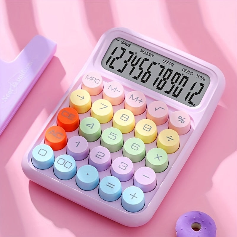 1pc Cute Candy Color Keyboard Calculator 12Digit Mechanical Calculator For Office Desktop With Larg 3