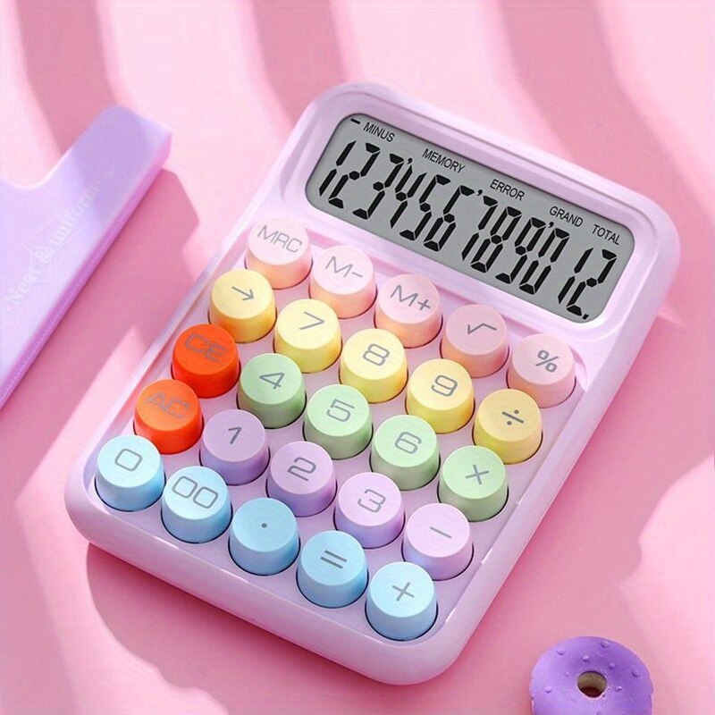 1pc Cute Candy Color Keyboard Calculator 12Digit Mechanical Calculator For Office Desktop With Larg 7
