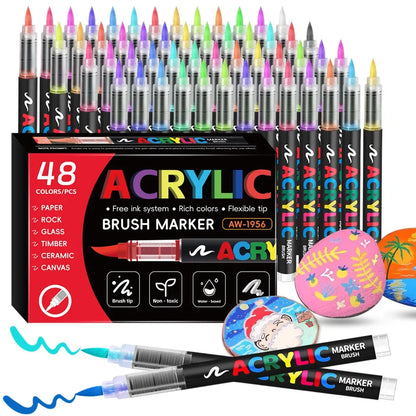 Waterproof Acrylic Marker Pen Set, DIY Brush Tip Drawing Paint Marker, Art School Supplies Stationery Kit