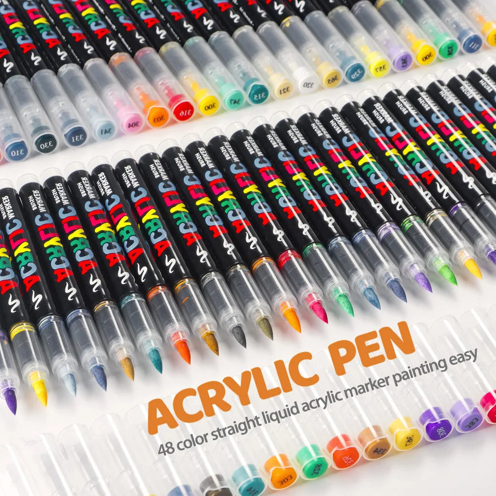 Waterproof Acrylic Marker Pen Set DIY Brush Tip Drawing Paint Marker Art School Supplies Stationery 2