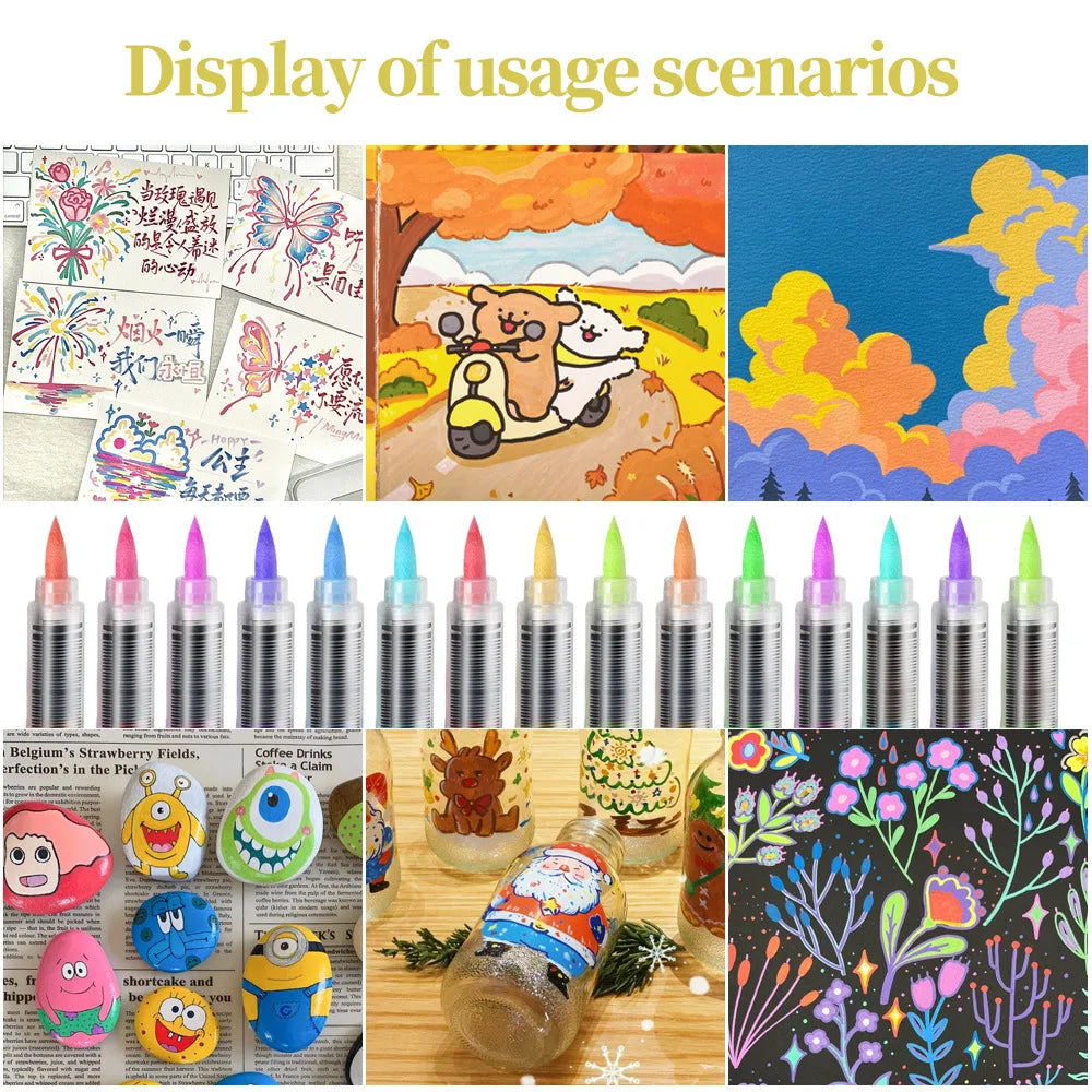 Waterproof Acrylic Marker Pen Set DIY Brush Tip Drawing Paint Marker Art School Supplies Stationery 3