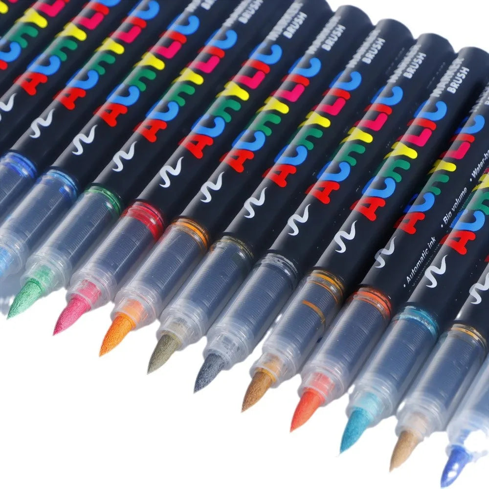 Waterproof Acrylic Marker Pen Set DIY Brush Tip Drawing Paint Marker Art School Supplies Stationery 4