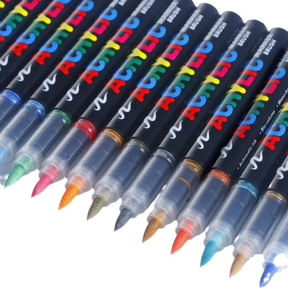 Waterproof Acrylic Marker Pen Set DIY Brush Tip Drawing Paint Marker Art School Supplies Stationery 4