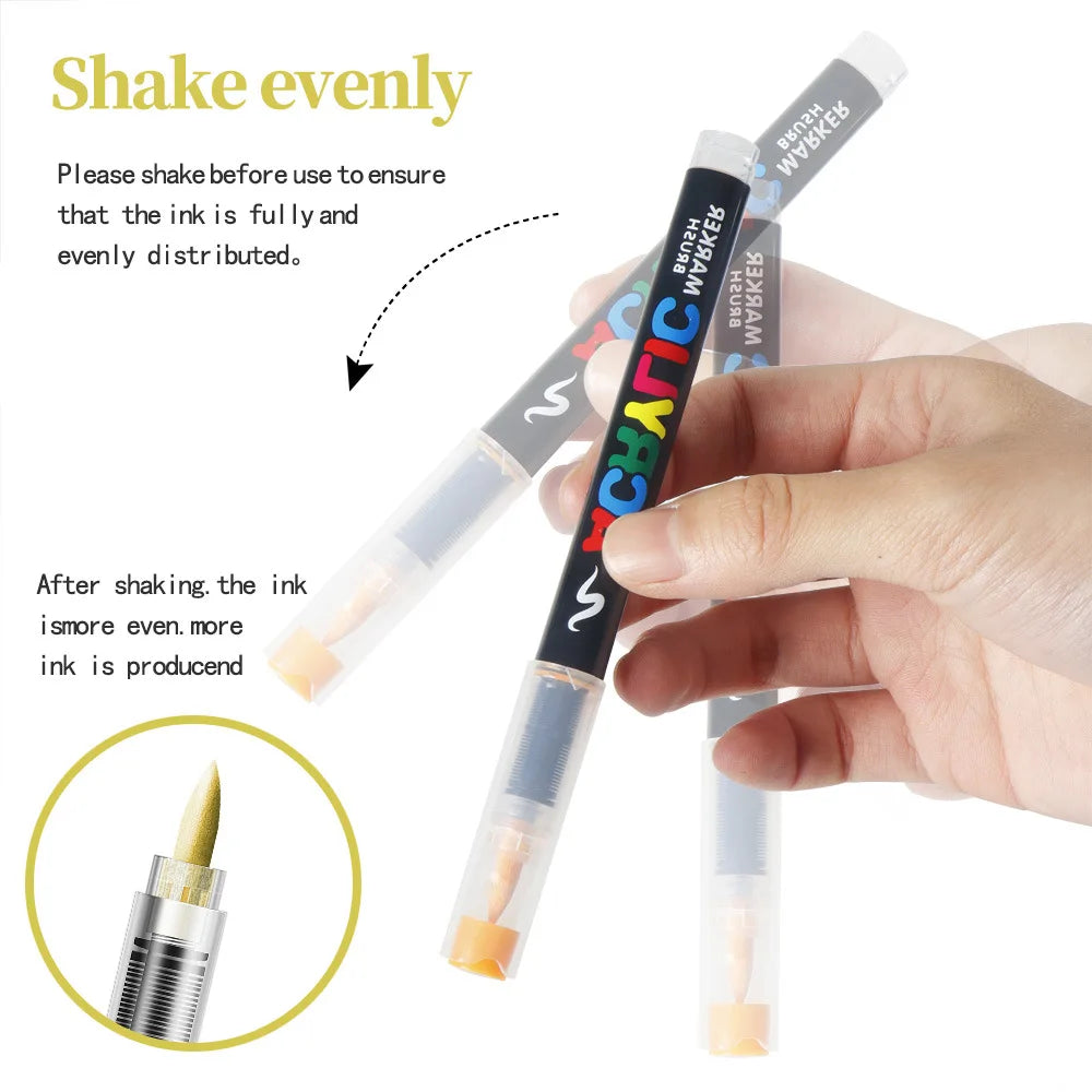 Waterproof Acrylic Marker Pen Set DIY Brush Tip Drawing Paint Marker Art School Supplies Stationery 5
