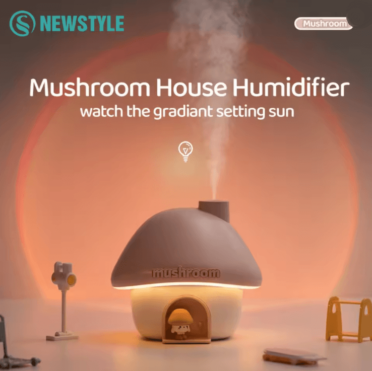 MistyGlow Mushroom House Mini Humidifier with Essential Oil Diffuser and Night Light