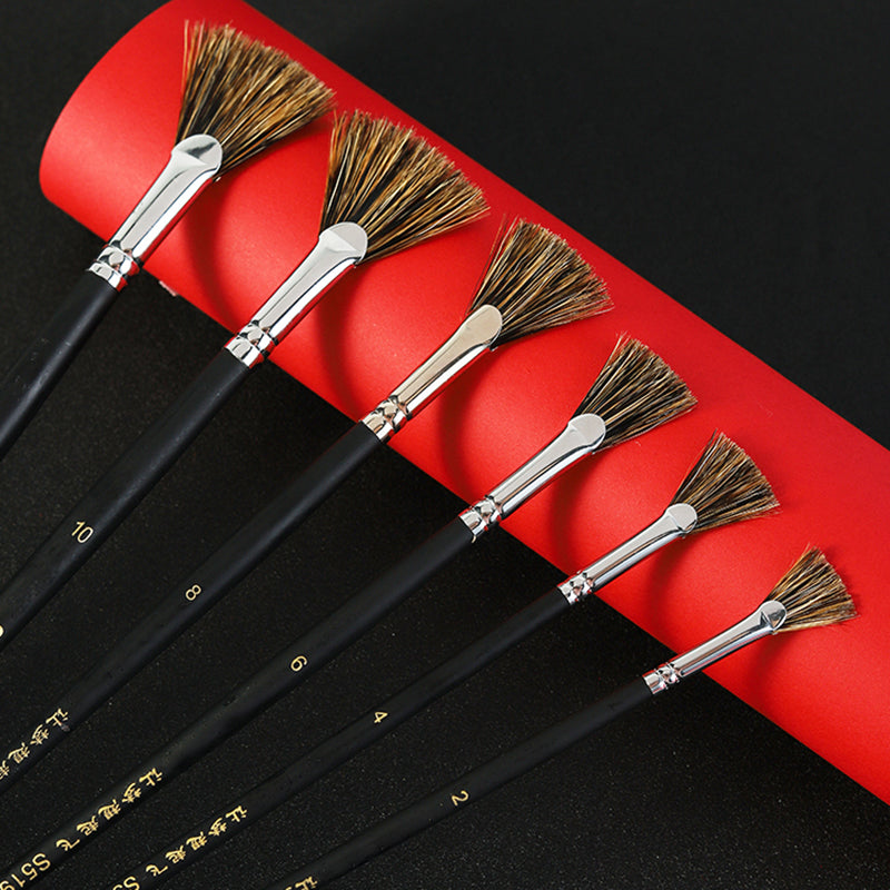 6pcs Set Wild Boar Bristle Brush Pen Set Special Offer, Fan Shape Art Supplies, Oil Painting Brush for Students
