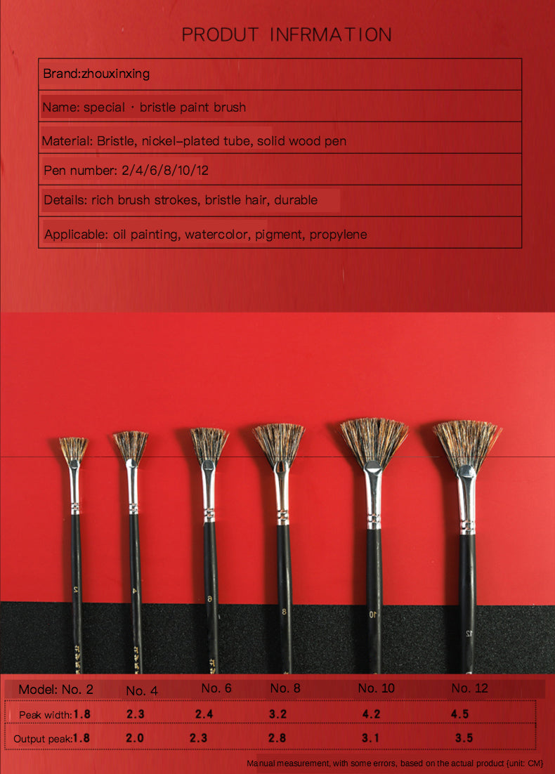 6pcs Set Wild Boar Bristle Brush Pen Set Special Offer, Fan Shape Art Supplies, Oil Painting Brush for Students