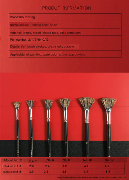 6pcs Set Wild Boar Bristle Brush Pen Set Special Offer, Fan Shape Art Supplies, Oil Painting Brush for Students