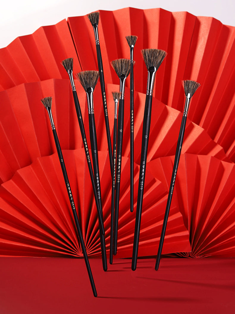 6pcs Set Wild Boar Bristle Brush Pen Set Special Offer, Fan Shape Art Supplies, Oil Painting Brush for Students