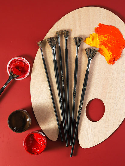 6pcs Set Wild Boar Bristle Brush Pen Set Special Offer, Fan Shape Art Supplies, Oil Painting Brush for Students