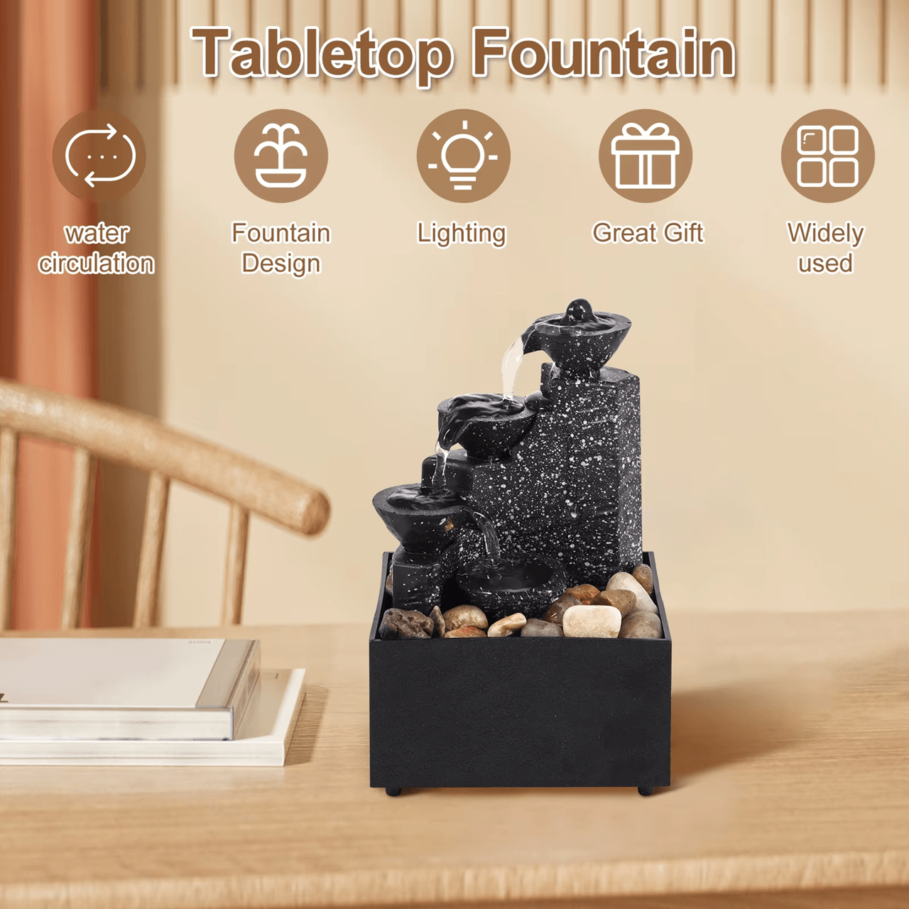 TranquilFlow Tabletop Water Fountain With LED Lights For Home And Office 2