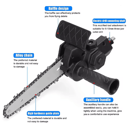 PowerCut Electric Drill To Chainsaw Adapter 6 Inch Portable Woodworking Tool 1