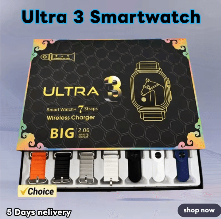 UltraView Smartwatch 3 with AMOLED Display ECG Monitoring and Multiple Straps