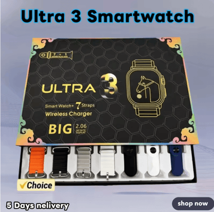 UltraView Smartwatch 3 with AMOLED Display ECG Monitoring and Multiple Straps