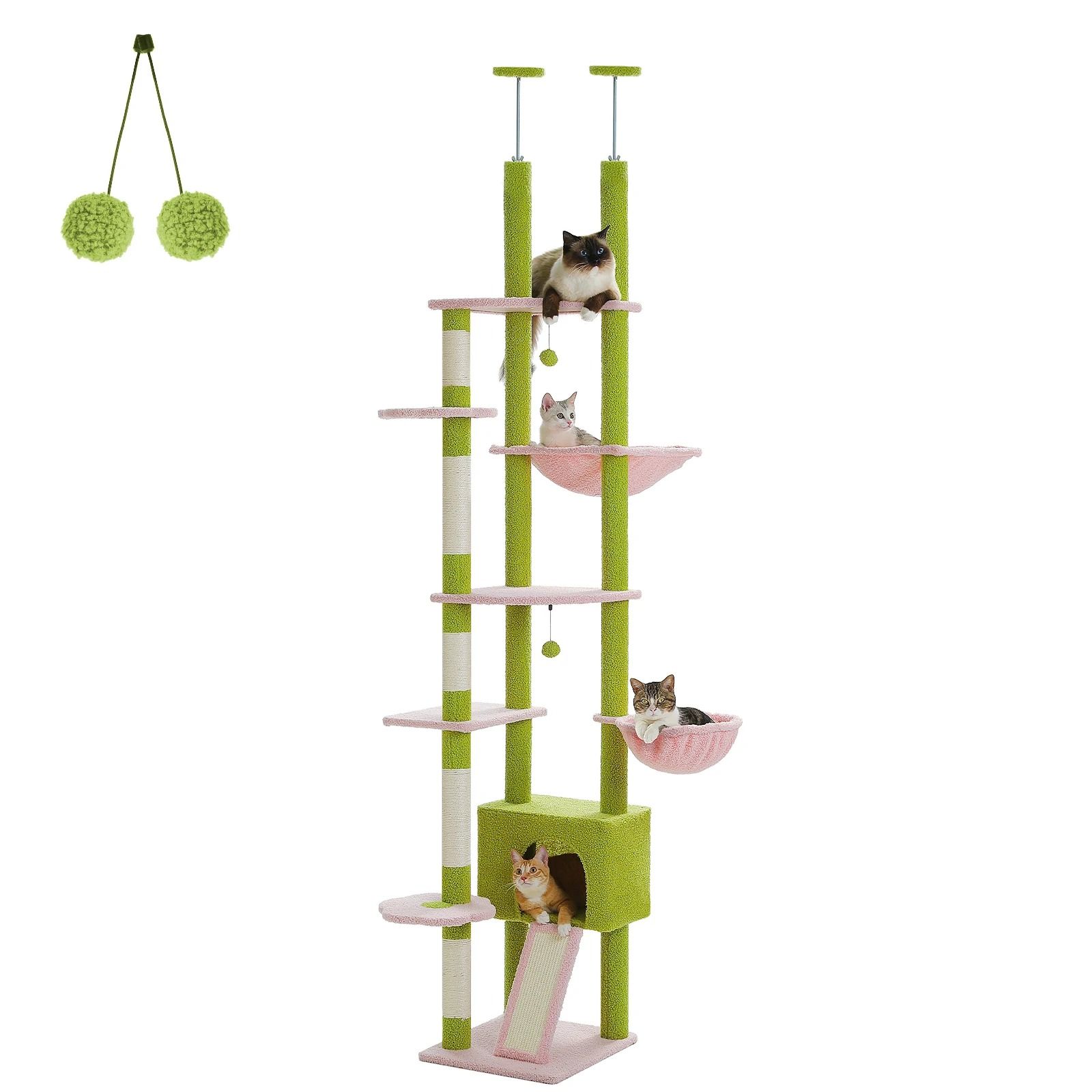 Adjustable Floor To Ceiling Cat Tree With Hammock And Scratching Posts 9