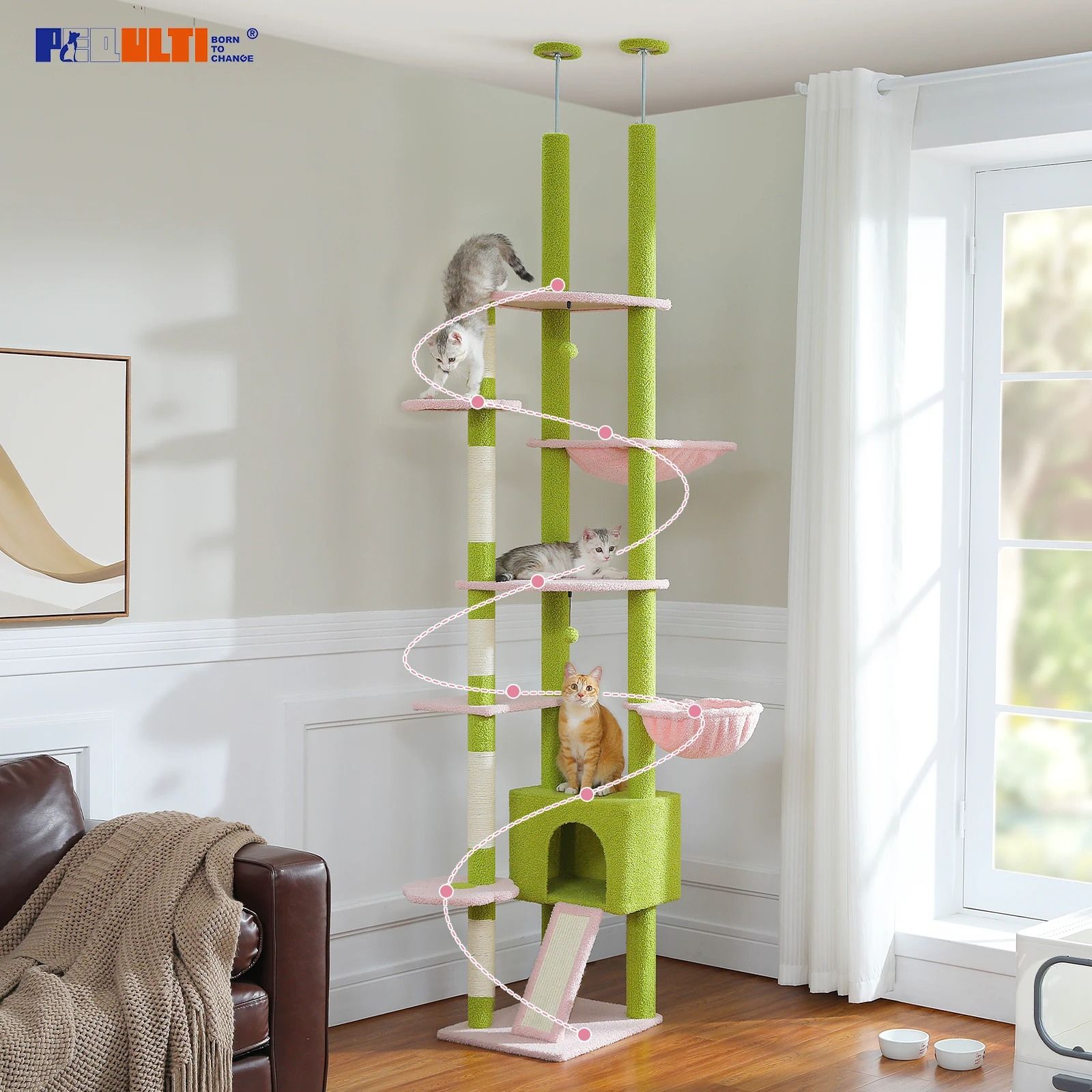 Adjustable Floor To Ceiling Cat Tree With Hammock And Scratching Posts 5