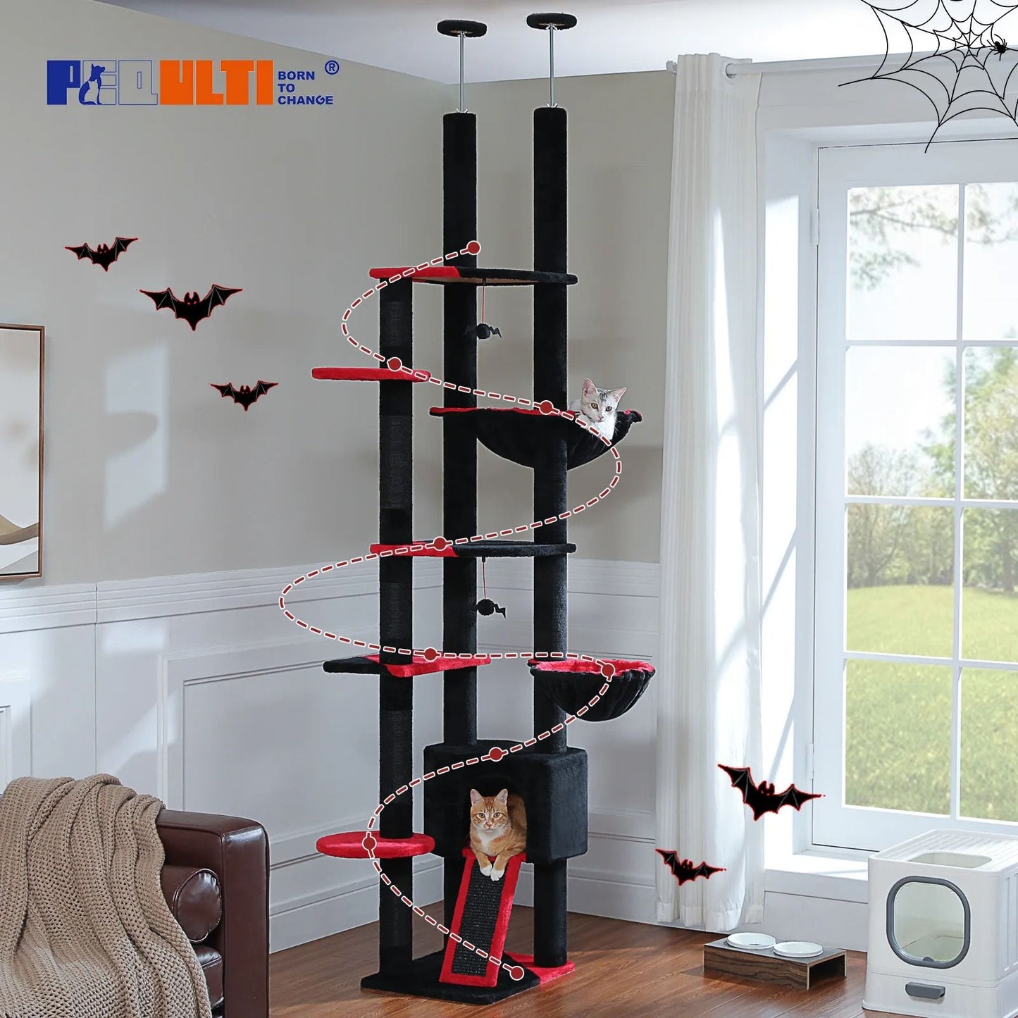 Adjustable Floor To Ceiling Cat Tree With Hammock And Scratching Posts 6