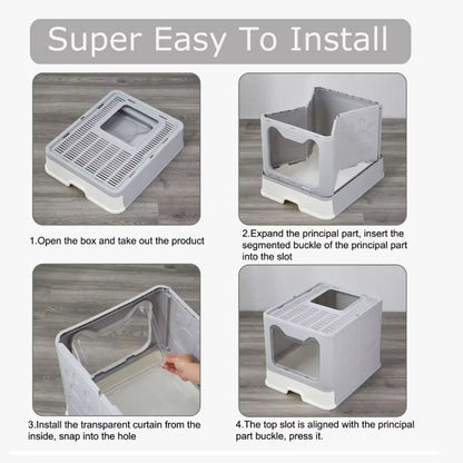Foldable Cat Litter Box With Drawer And Scooper For Easy Cleaning 4