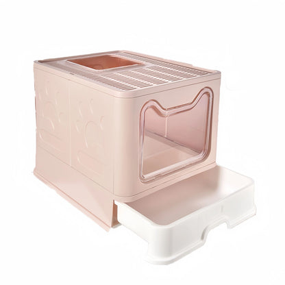 Foldable Cat Litter Box With Drawer And Scooper For Easy Cleaning 7