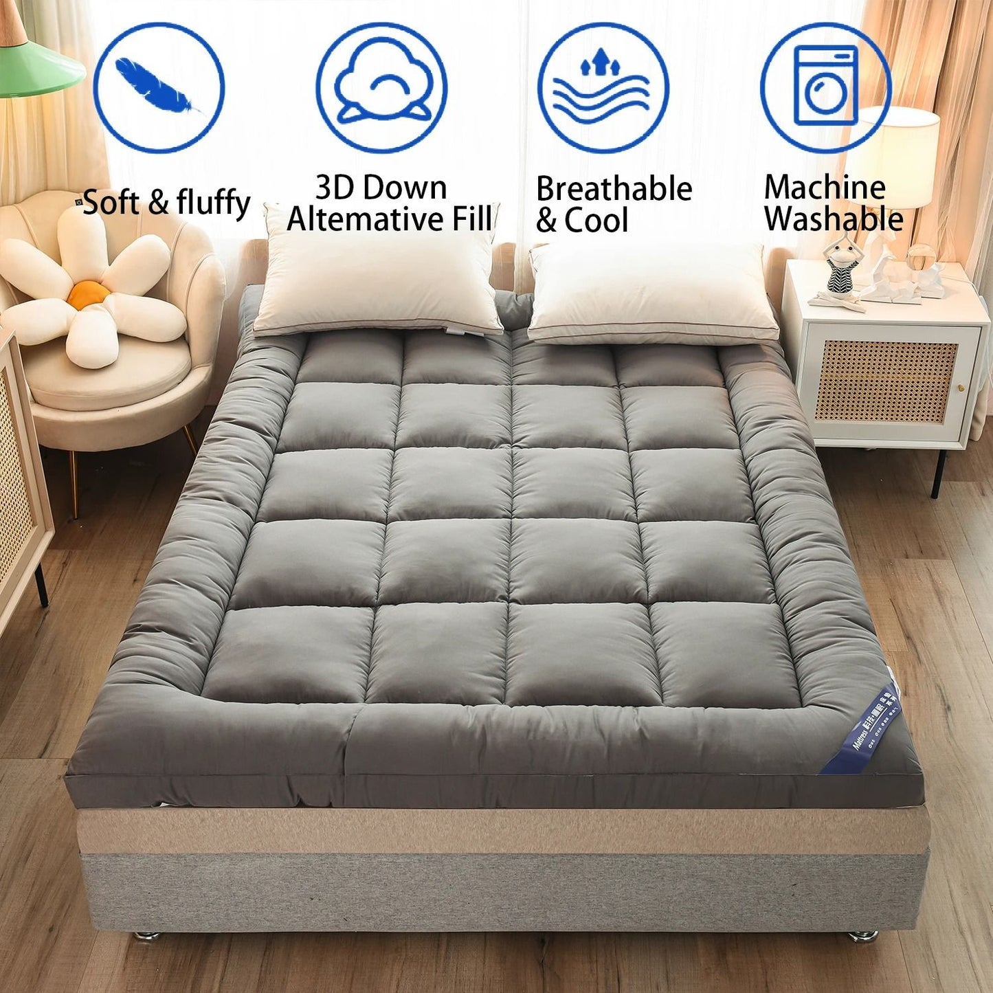 Extra Thick Mattress Topper with Soft Fiber Support