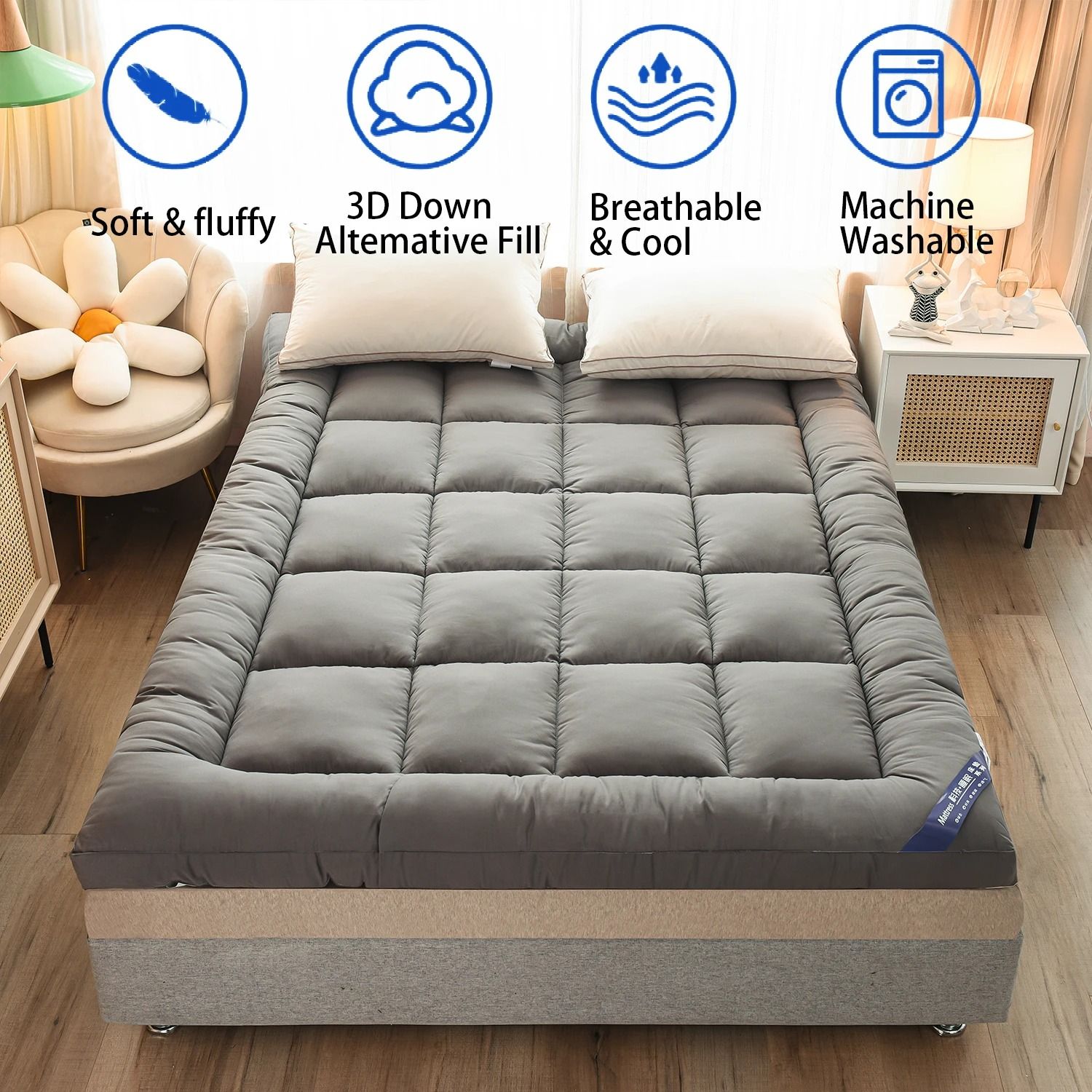 Extra Thick Mattress Topper with Soft Fiber Support