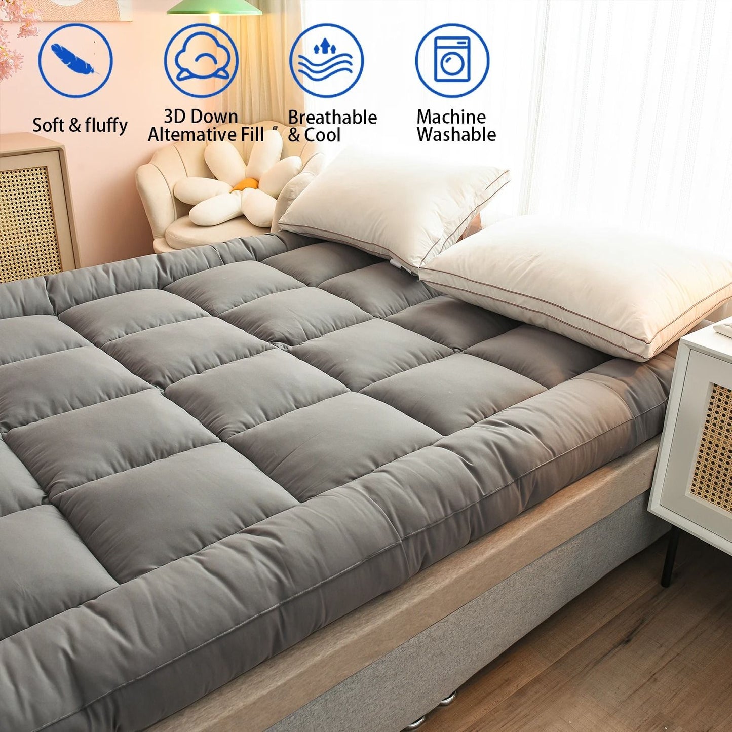 Extra Thick Mattress Topper With Soft Fiber Support 3