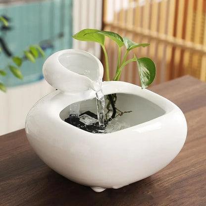 Ceramic Waterfall Fountain Vase With Calming LED Hydroponic Fish Tank For Home And Office Decor 10