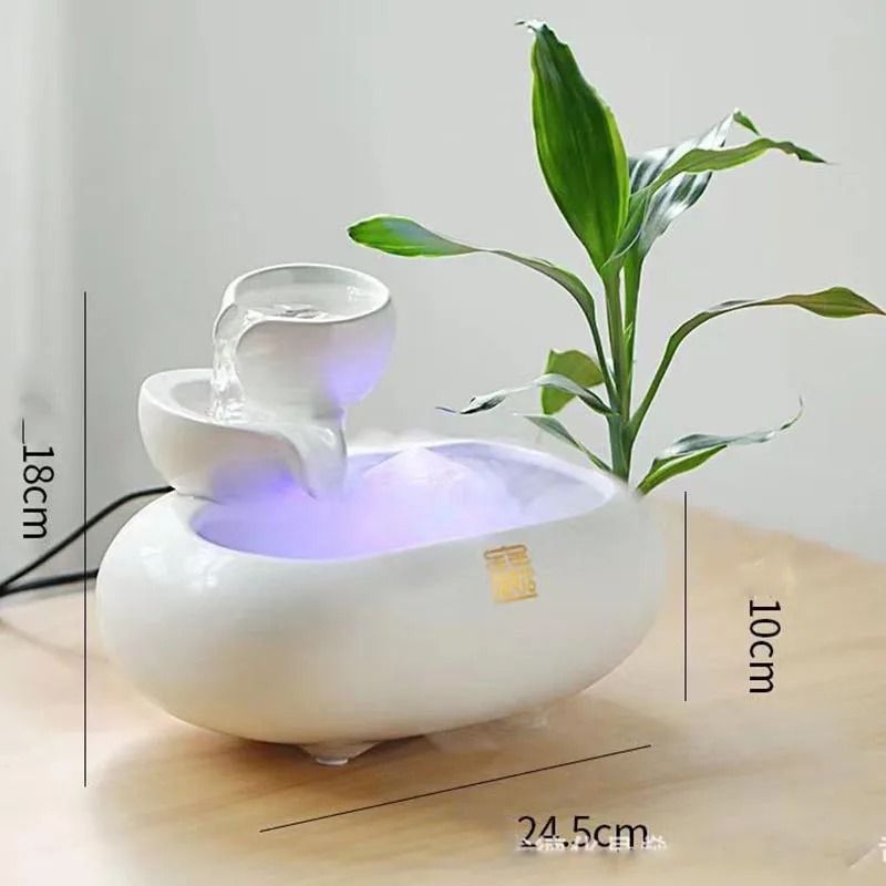 Ceramic Waterfall Fountain Vase With Calming LED Hydroponic Fish Tank For Home And Office Decor 12