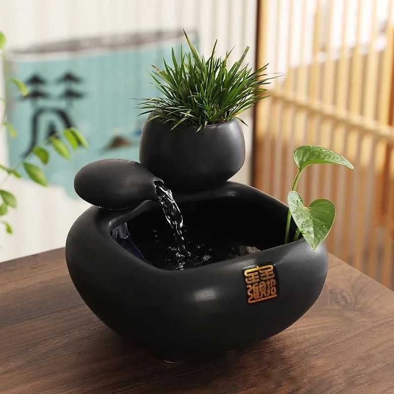 Ceramic Waterfall Fountain Vase With Calming LED Hydroponic Fish Tank For Home And Office Decor 2