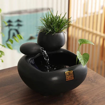 Ceramic Waterfall Fountain Vase With Calming LED Hydroponic Fish Tank For Home And Office Decor 2