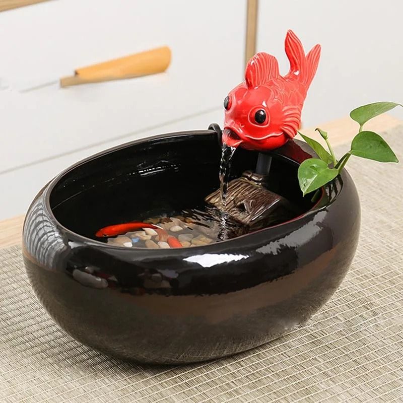 Ceramic Waterfall Fountain Vase With Calming LED Hydroponic Fish Tank For Home And Office Decor 8