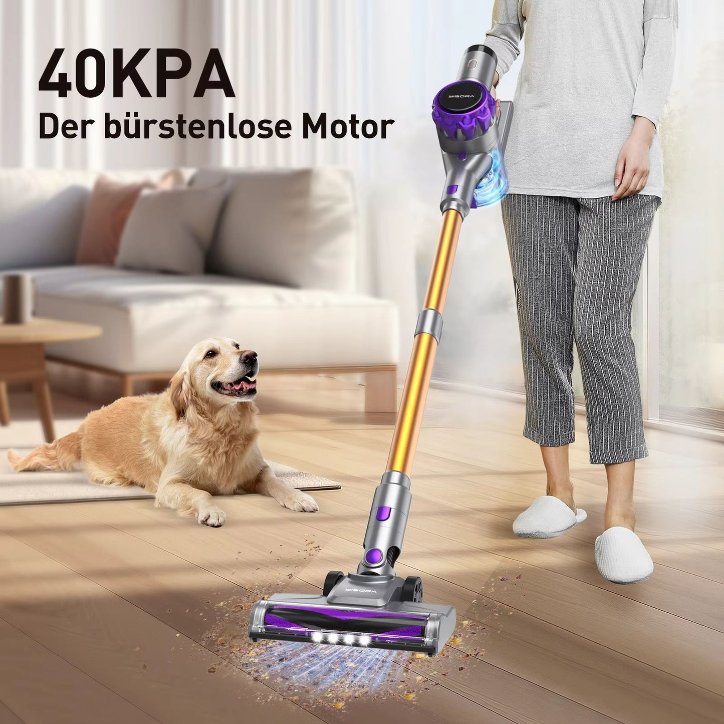 Cordless Vacuum Cleaner With Touchscreen  40Kpa Powerful Suction 55Minute Runtime Pet Hair  Carpet  1