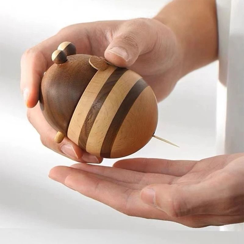 Wooden Bee Toothpick Holder With Moisture Proof Dispenser 1