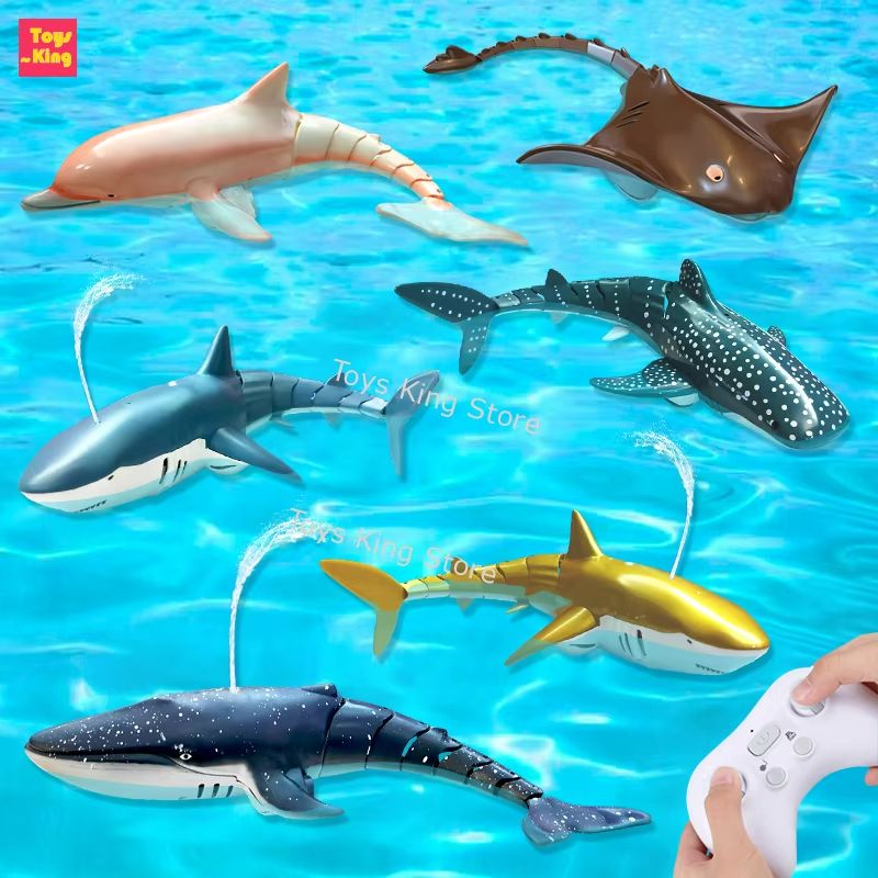 Remote Control Shark Toy with Water Spray – Electric Swimming Whale & Dolphin Bath and Pool Toy for Kids
