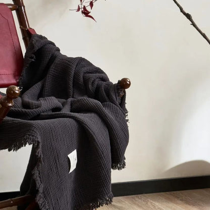 Four Layer Cotton Gauze Blanket With Tassel Edges 7