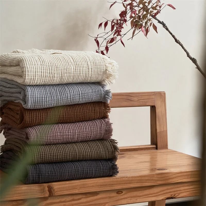 Four Layer Cotton Gauze Blanket With Tassel Edges 1