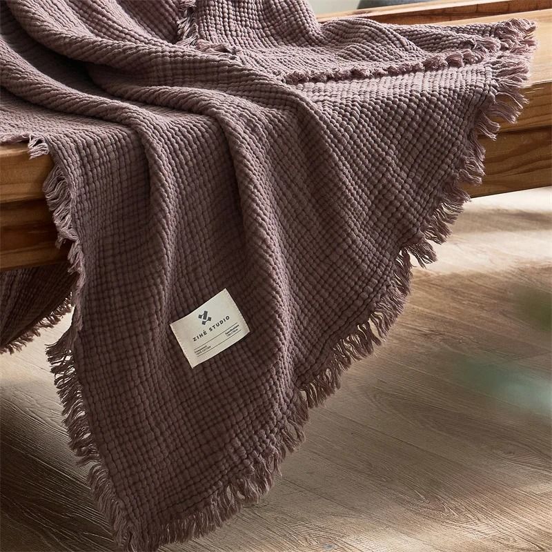 Four Layer Cotton Gauze Blanket With Tassel Edges 3