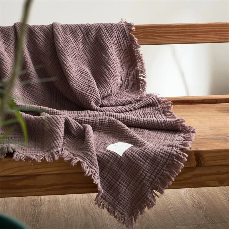 Four Layer Cotton Gauze Blanket With Tassel Edges 4